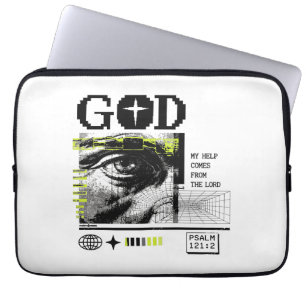 Psalm 121:2 Neon Lime Eye Of God CRT Glitch Art Laptop Sleeve