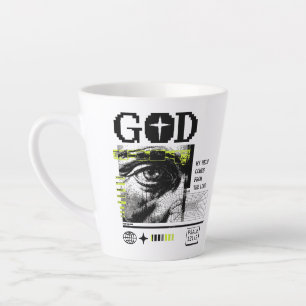 Psalm 121:2 Neon Lime Eye Of God CRT Glitch Art Latte Mug