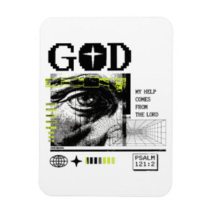 Psalm 121:2 Neon Lime Eye Of God CRT Glitch Art Magnet