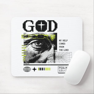 Psalm 121:2 Neon Lime Eye Of God CRT Glitch Art Mouse Mat