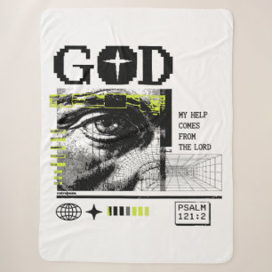 Psalm 121:2 Neon Lime Eye Of God CRT Glitch Art Sherpa Blanket