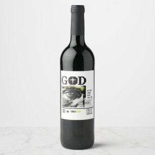 Psalm 121:2 Neon Lime Eye Of God CRT Glitch Art Wine Label