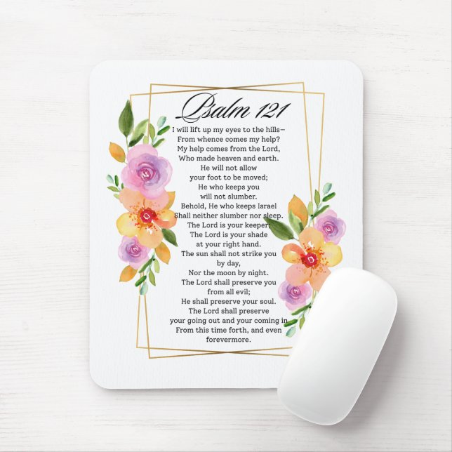 Psalm 121 Floral Geometric Frame Mouse Mat (With Mouse)
