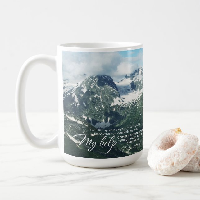 Psalm 121 I will lift up mine eyes unto the hills Coffee Mug (With Donut)