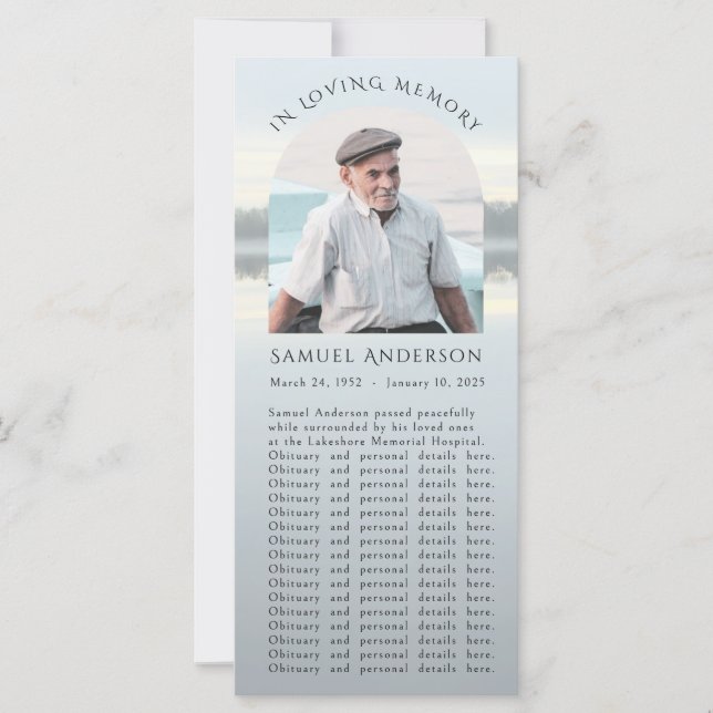 Psalm 121 Misty Lake Sunset Memorial Photo Card (Front)