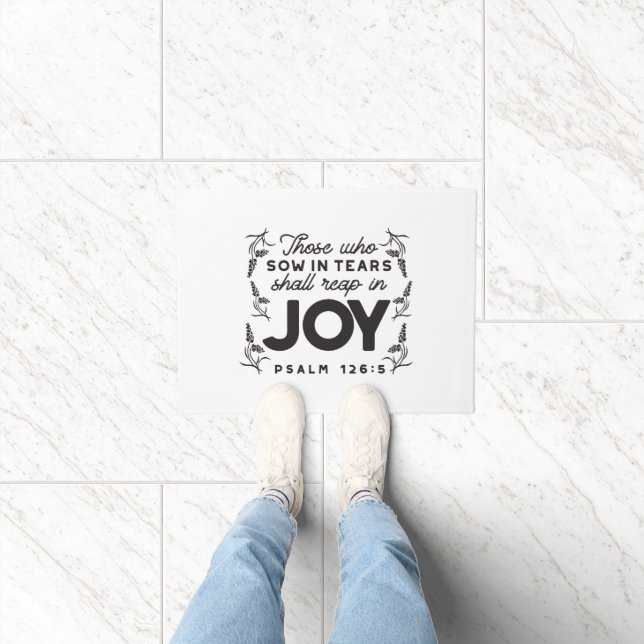 Psalm 126:5 Scripture Typography – Reap in Joy Doormat (Indoor)
