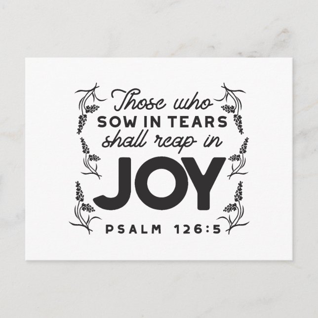 Psalm 126:5 Scripture Typography – Reap in Joy Holiday Postcard (Front)