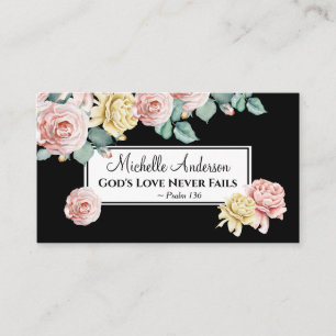 Psalm 136 God's Love Never Fails, Beautiful Floral Business Card