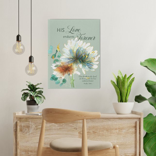 Psalm 136 His Love Endures Forever Floral Green Canvas Print (Creator Uploaded)
