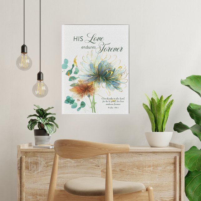 Psalm 136 His Love Endures Forever Floral White Canvas Print (Creator Uploaded)