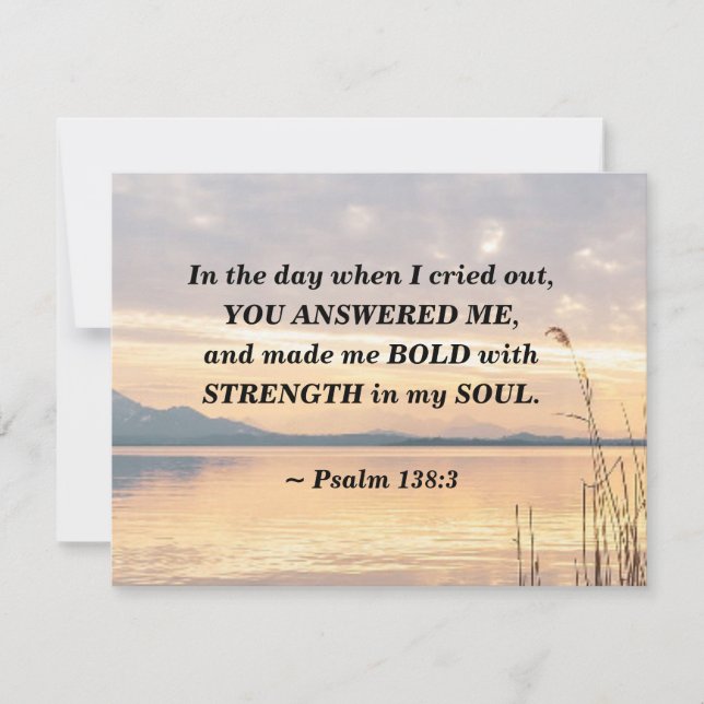 Psalm 138:3 You made me Bold Sunset over Lake Flat Card (Front)