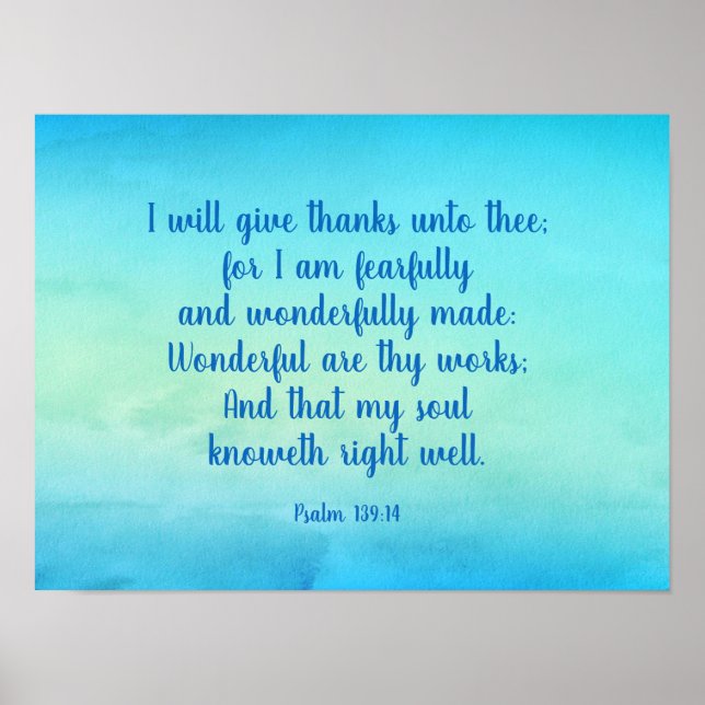 Psalm 139:14 Encouraging Bible Verse Poster (Front)