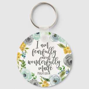 Psalm 139:14 Fearfully and Wonderfully Made floral Key Ring