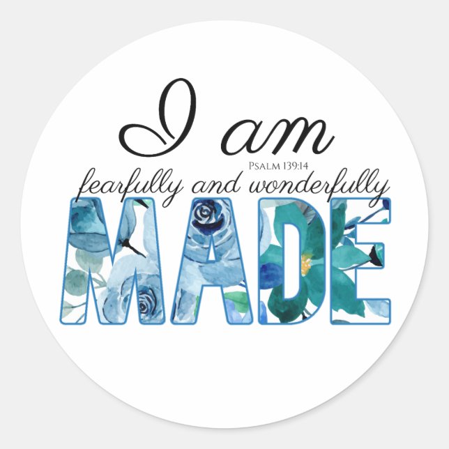 Psalm 139:14 Fearfully & Wonderfully Made Classic Round Sticker (Front)