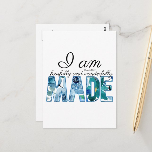 Psalm 139:14 Fearfully & Wonderfully Made Postcard (Front/Back In Situ)
