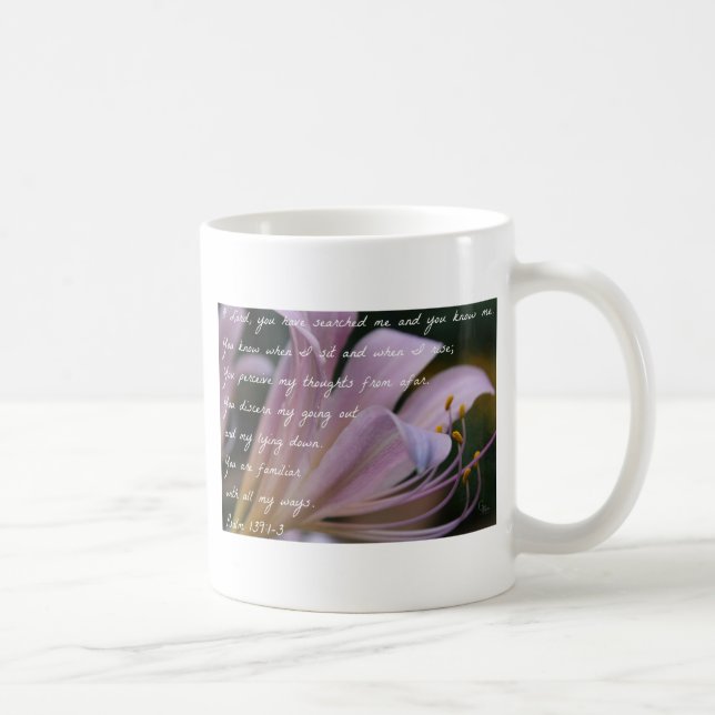 Psalm 139:1-3 Lilac Lily Coffee Mug (Right)