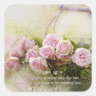 Psalm 147:11 Inspiring Bible Verse Pink Roses Square Sticker