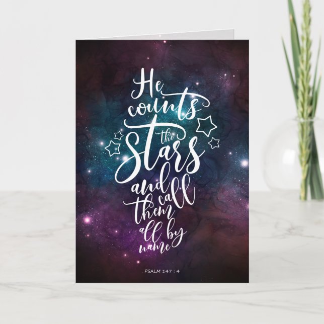 Psalm 147:4-5 He Counts the Stars Bible Verse Card (Front)