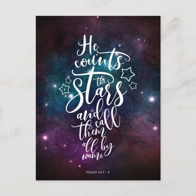 Psalm 147:4-5 He Counts the Stars Bible Verse Postcard (Front)