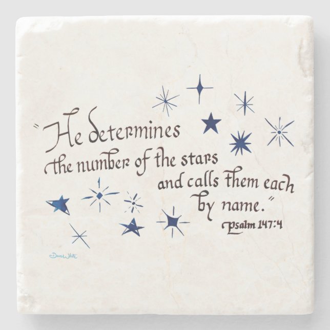Psalm 147 4 Stars Christian Bible Verse Scripture Stone Coaster (Front)