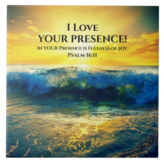 Psalm 16:11, Bible Verse, Beautiful Ocean Sunset Tile (Front)