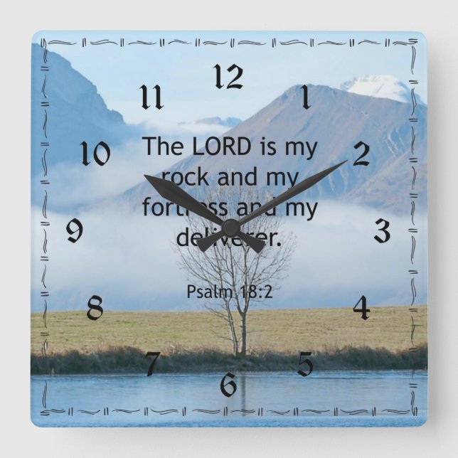 Psalm 18:2 Bible Verse...The Lord is My Rock... Square Wall Clock (Front)