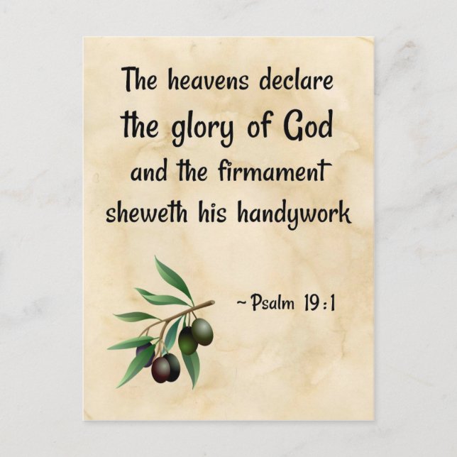 Psalm 19:1 (KJV) on a biblical-scroll background Postcard (Front)