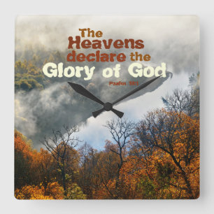 Psalm 19:1 Scripture Heavens Declare Glory of God Square Wall Clock