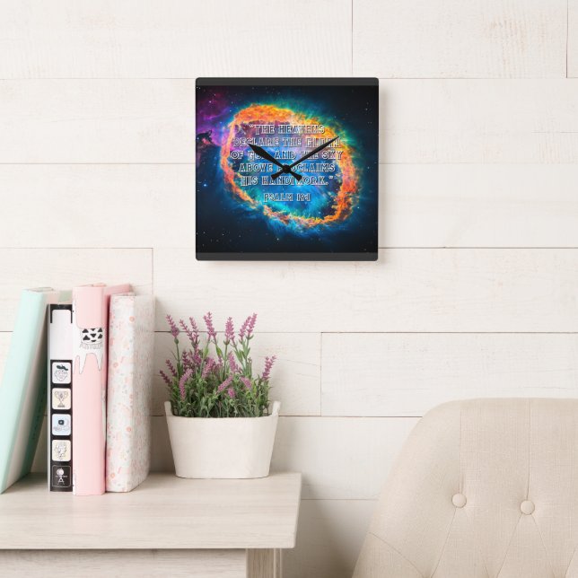 Psalm 19:1 The Heavens Declaring God's Glory Square Wall Clock (Reading Room)