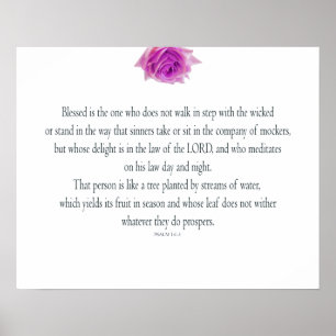 PSALM 1:1-3 with Purple Flower Poster