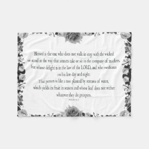 Psalm 1 Art - Blessed Righteous with Floral Design Fleece Blanket