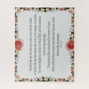 Psalm 1 Art - Blessed Righteous with Floral Design Jigsaw Puzzle