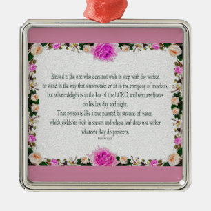 Psalm 1 Art - Blessed Righteous with Floral Design Metal Tree Decoration