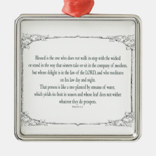Psalm 1 Art - Blessed Righteous with Floral Design Metal Tree Decoration