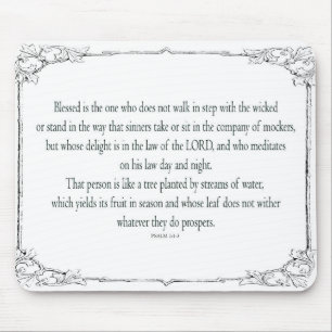 Psalm 1 Art - Blessed Righteous with Floral Design Mouse Mat