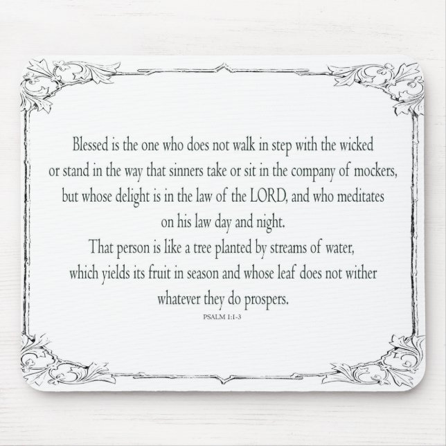 Psalm 1 Art - Blessed Righteous with Floral Design Mouse Mat (Front)