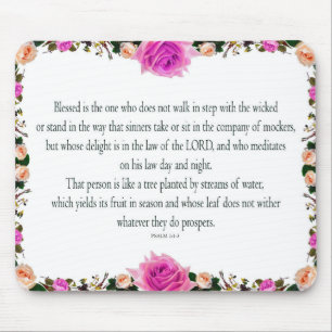 Psalm 1 Art - Blessed Righteous with Floral Design Mouse Mat