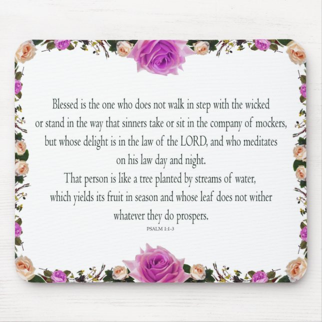 Psalm 1 Art - Blessed Righteous with Floral Design Mouse Mat (Front)