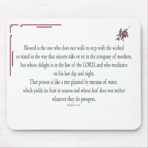 Psalm 1 Art - Blessed Righteous with Floral Design Mouse Mat