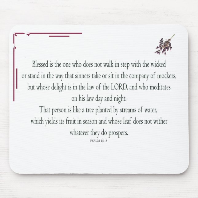 Psalm 1 Art - Blessed Righteous with Floral Design Mouse Mat (Front)