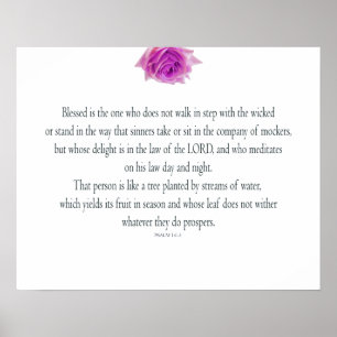 Psalm 1, Bless the One Does not, Pink Flower Poster