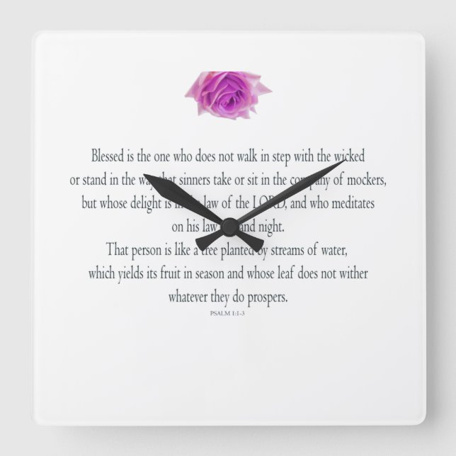 Psalm 1, Bless the One Does not, Pink Flower Square Wall Clock (Front)