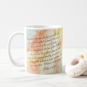 Psalm 1 Blessed Watercolor Script Coffee Mug