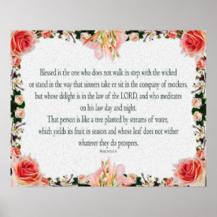 Psalm 1, Floral Lily oil, Not Walk in the Wicked, Poster