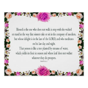 Psalm 1, In the Law of Lord,Purple Flower Border Poster