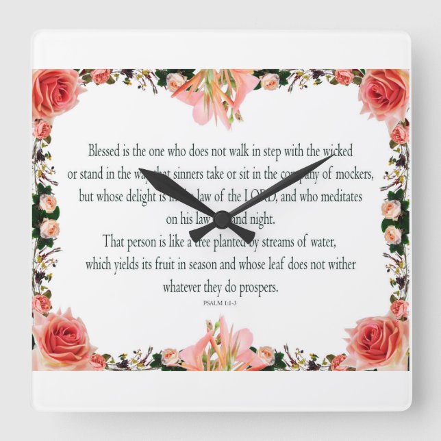 Psalm 1, Law day and Night, Yields its Fruit, Square Wall Clock (Front)