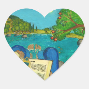 Psalm 1 - Man reads Psalm 1 in Hebrew Bible Heart Sticker