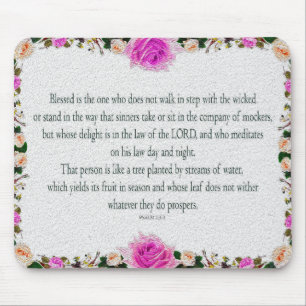 Psalm 1, Oil Painting effect Purple Floral Mouse Mat