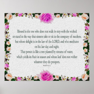 Psalm 1, Oil Painting effect Purple Floral Poster