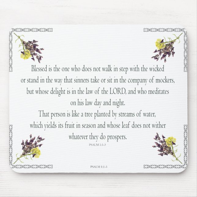 Psalm 1 Scripture Art - Blessed and Righteous Mouse Mat (Front)